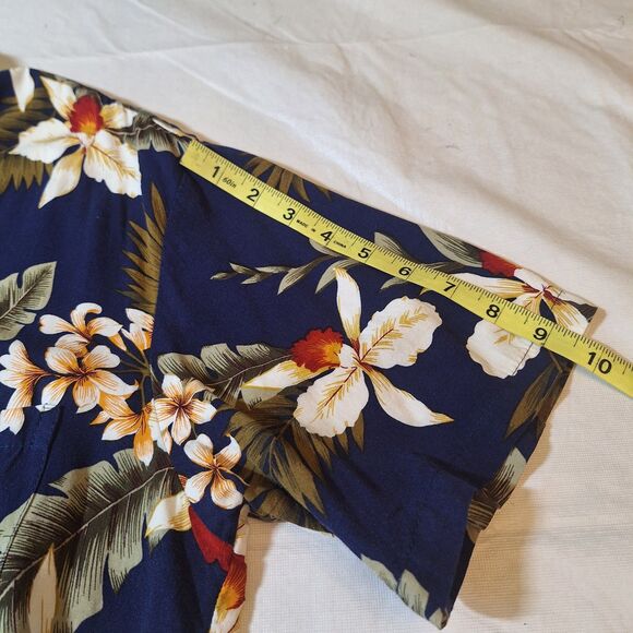 Two Palms Vintage Blue Floral Hawaiian Shirt Hibiscus Tropical Beach Size L - Picture 6 of 9